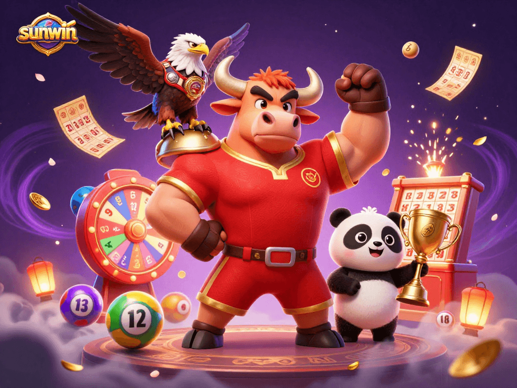 sunwin showcases vibrant lottery game action with dynamic characters and festive elements