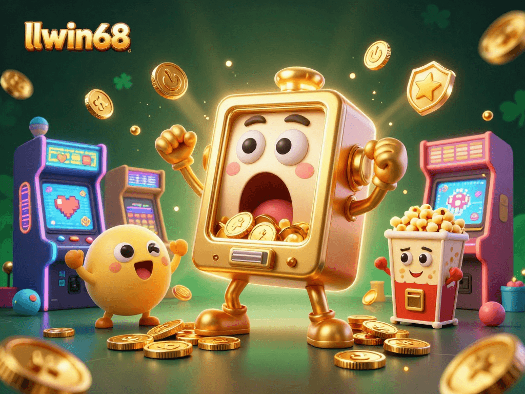 llwin68 celebrates wins with joyful slot machines and dynamic gaming elements in a vibrant casino atmosphere.