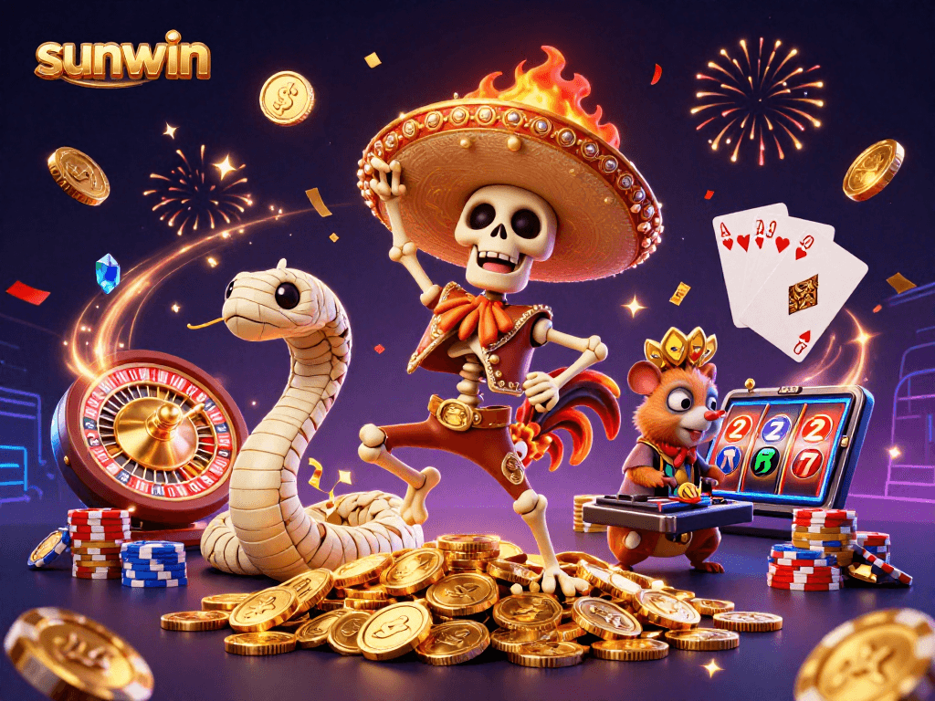 Sunwin brings excitement with mariachis, gold coins, and vibrant casino elements