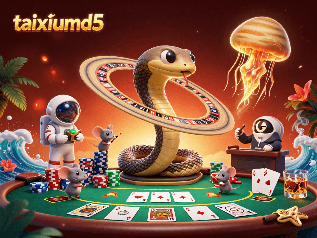 Engage with taixiumd5 at the cosmic roulette wheel, where bets fly amidst vibrant casino elements.