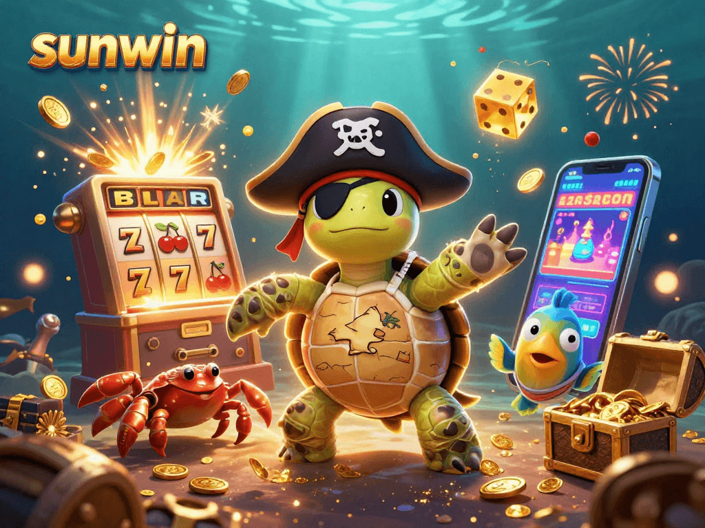 Experience the excitement of sunwin with vibrant casino action from a playful pirate turtle scene.