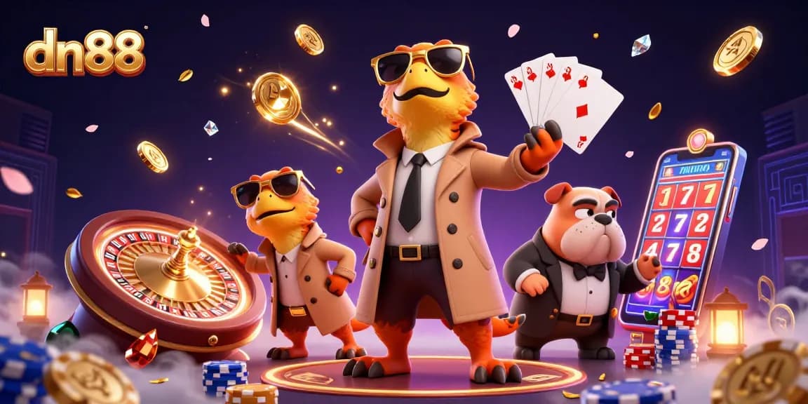 Experience thrilling gaming action at dn88 with colorful casino elements and playful characters.