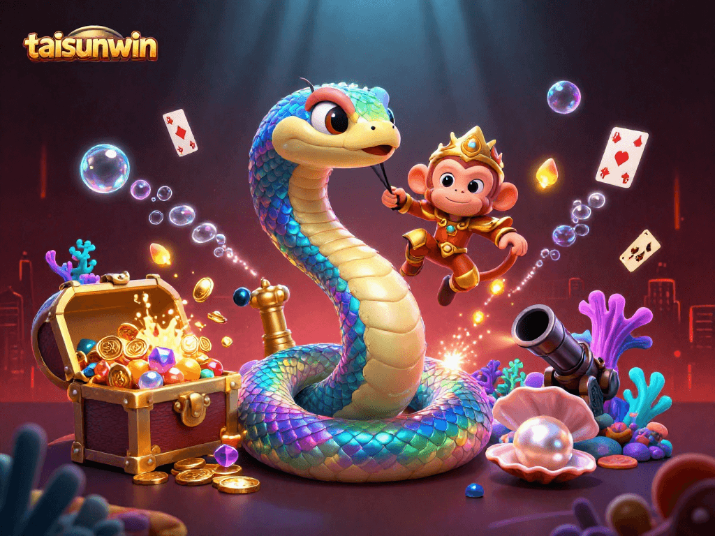 Play and win exciting games at taisunwin with a vibrant 3D casino scene illustrating gaming energy.