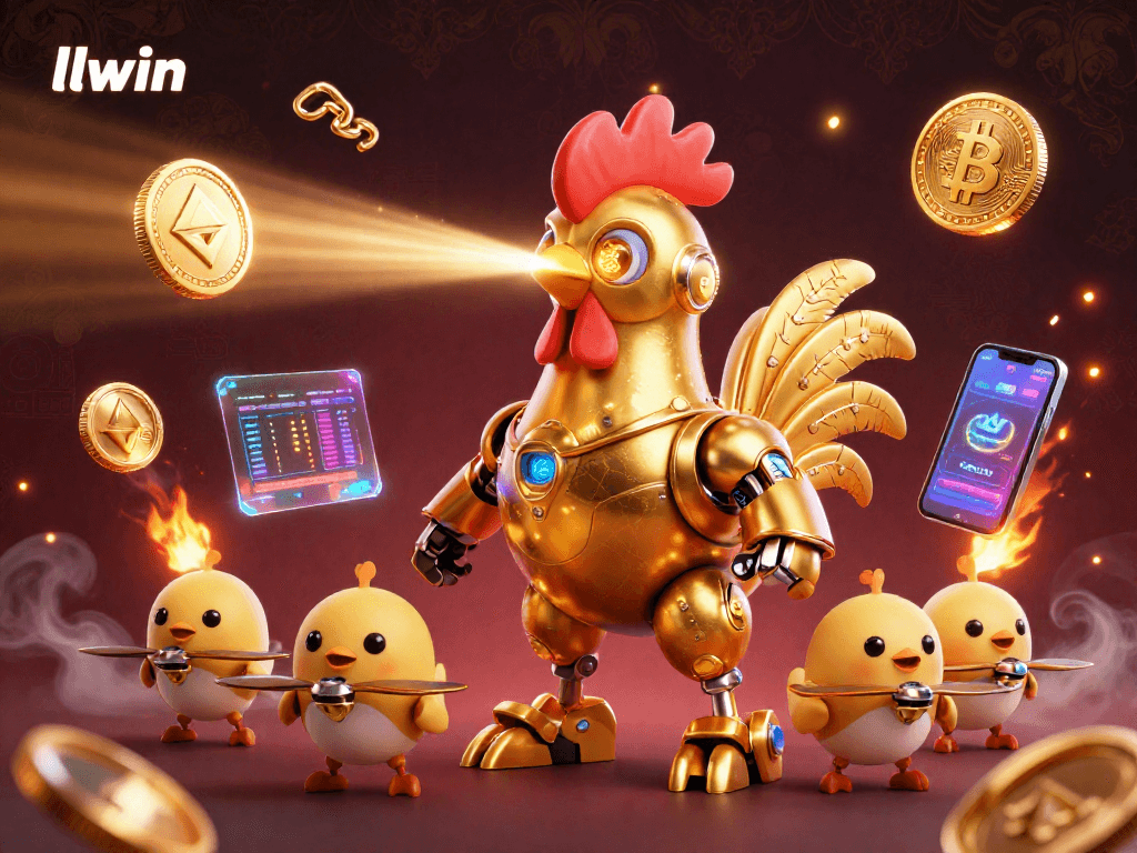 Play thrilling casino games at llwin, featuring exciting golden rooster robots and virtual crypto elements.