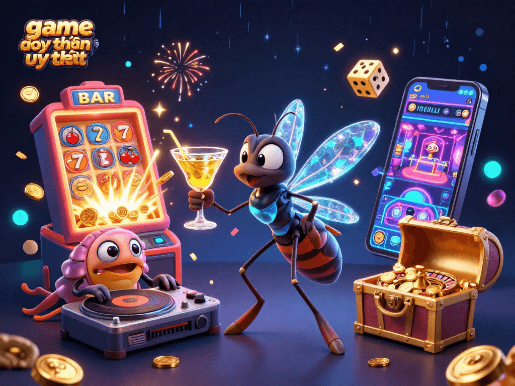 Experience the thrill of game đổi thưởng uy tín with lively casino elements in an exciting digital 3D illustration.