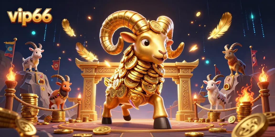 Experience thrilling gameplay with vip66 featuring a golden ram charging through a vibrant casino.