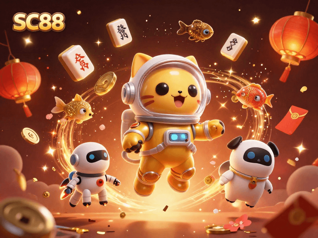 SC88 engages players with vibrant casino themes featuring an astronaut cat and dynamic gameplay elements.