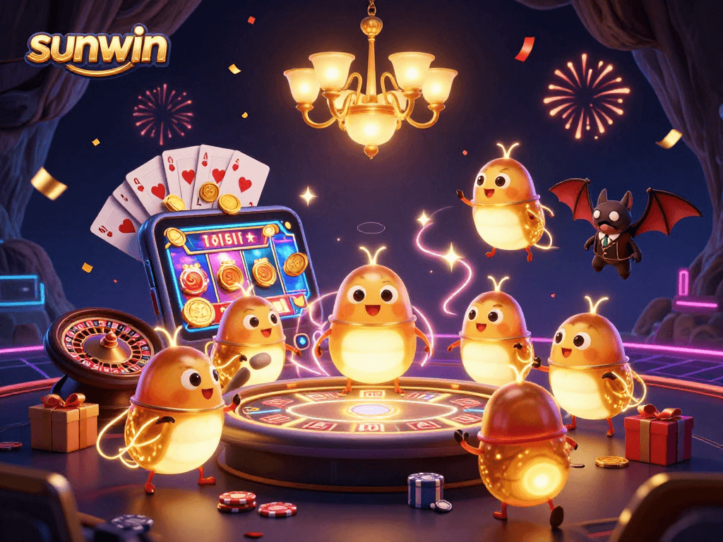 Win big with sunwin as glowworms light up a cave casino, featuring vibrant slots and games.
