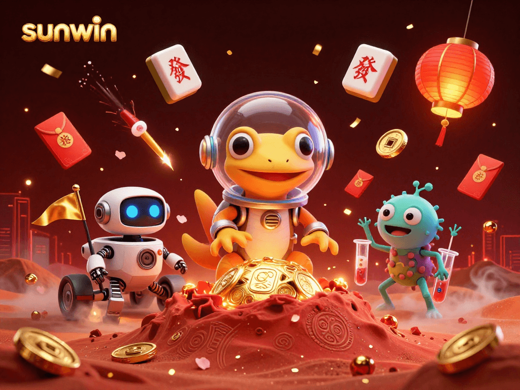 Experience a vibrant 3D Martian casino landscape with sunwin gaming excitement and energetic elements.