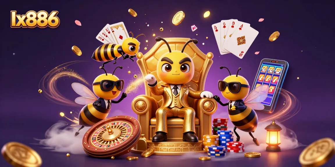 Experience thrilling gameplay at lx886 with a lively 3D casino scene filled with coins and games.