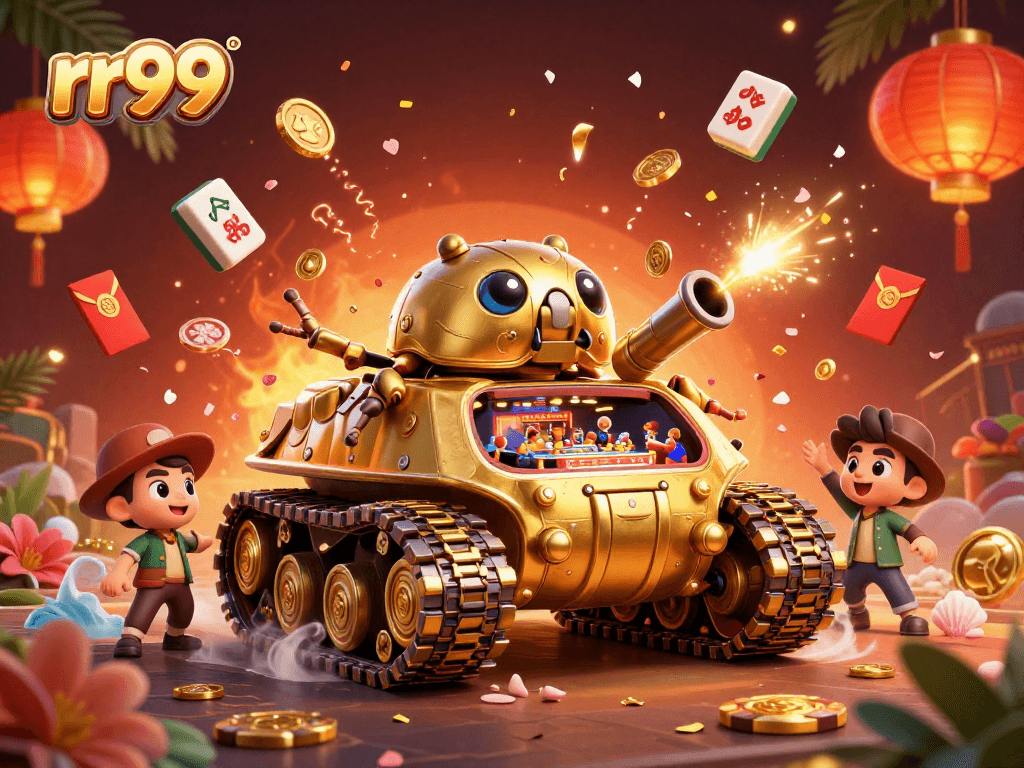 Experience the excitement of rr99 with a 3D golden beetle tank casino bursting with vibrant gaming elements.