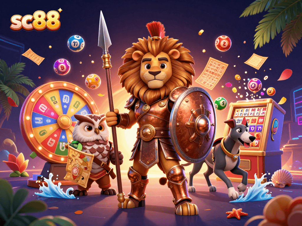Experience exciting gaming action with SC88's vibrant casino elements and characters in dynamic 3D.