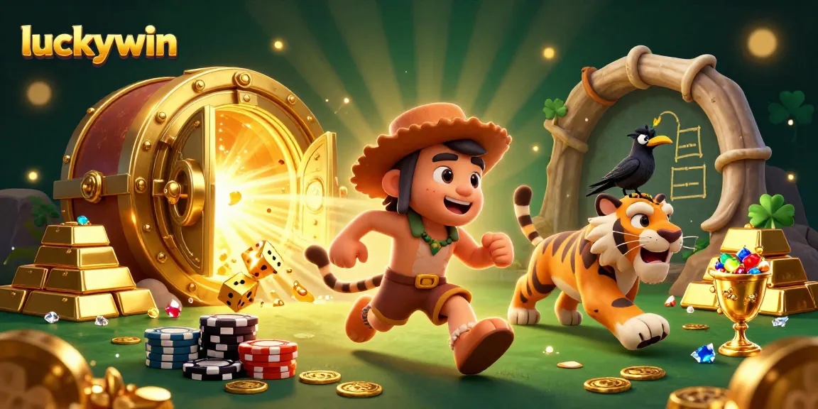 Engage in thrilling gameplay at luckywin with vibrant cartoonish visuals of caveman casino fun.