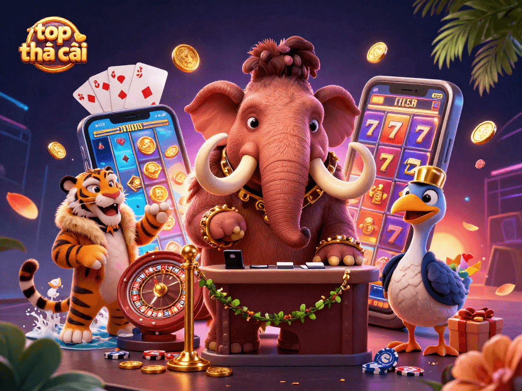 Engage in thrilling gameplay at top nhà cái as cartoon characters add excitement to the casino scene.