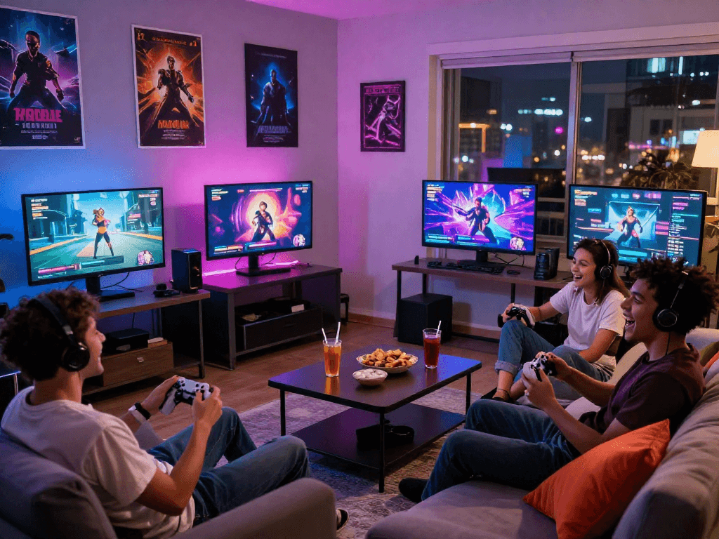 Play free sex games online in an inviting gaming setup with friends.