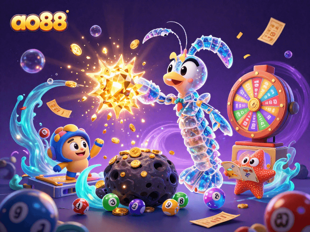 Experience the excitement of ao88's dynamic gaming scene with colorful elements and engaging characters.