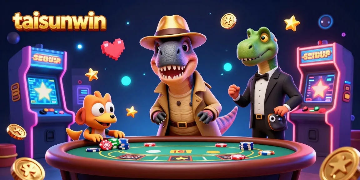 Engage with taisunwin at an exciting blackjack table while whimsical characters create a vibrant casino atmosphere.