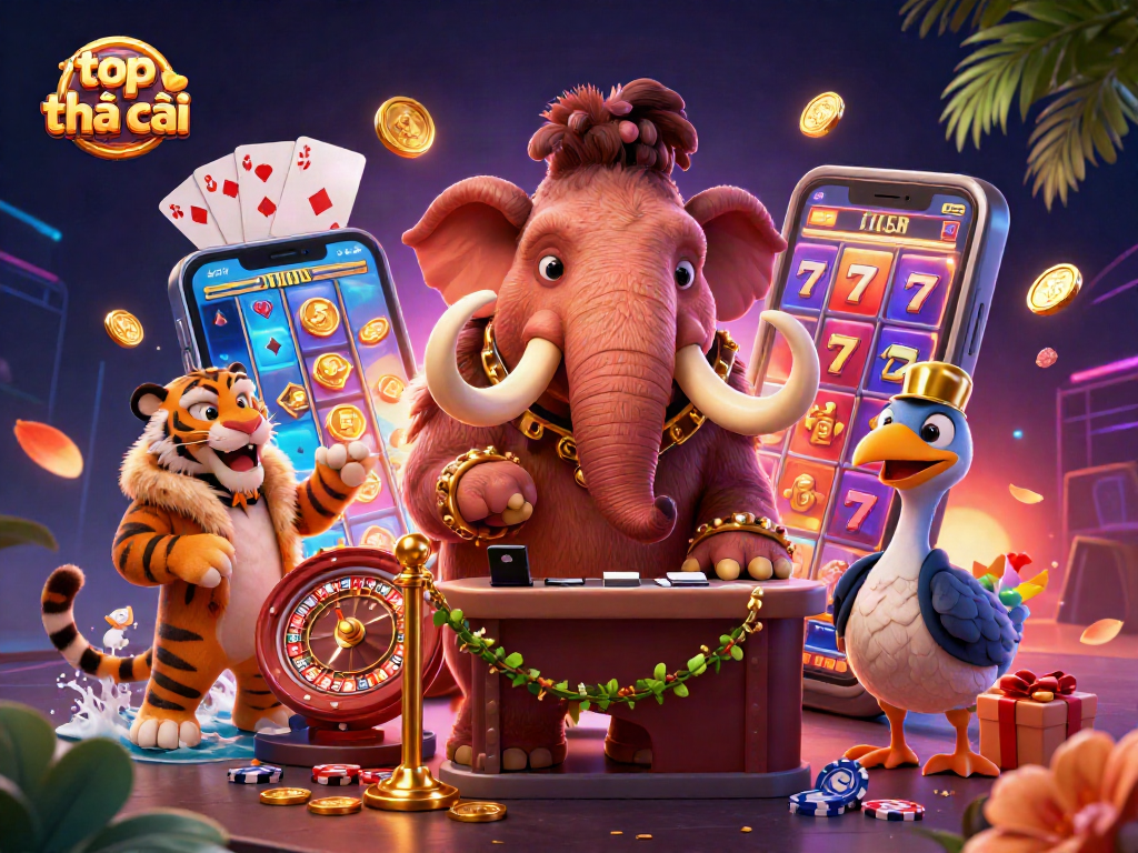 Engage in thrilling gameplay at top nhà cái as cartoon characters add excitement to the casino scene.