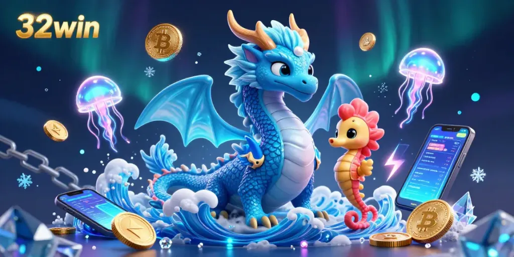 Experience thrilling gameplay with 32win in a vibrant underwater casino world featuring dragons and crypto elements.