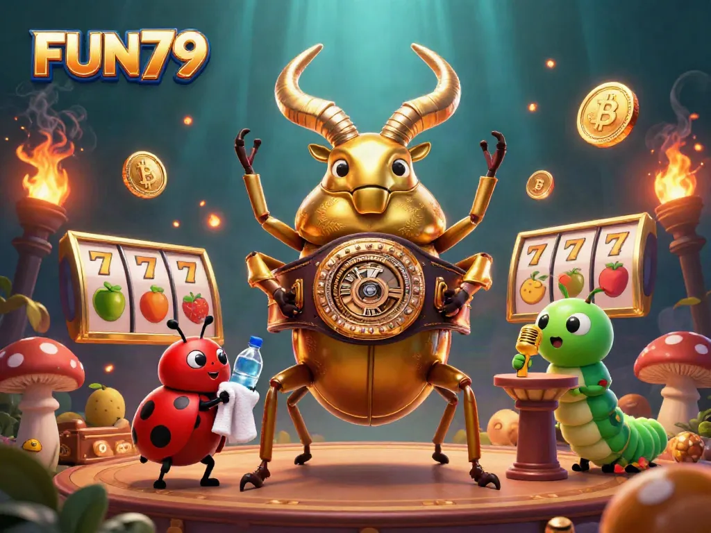 Experience big wins with FUN79 through engaging slot games illustrated by vibrant characters.