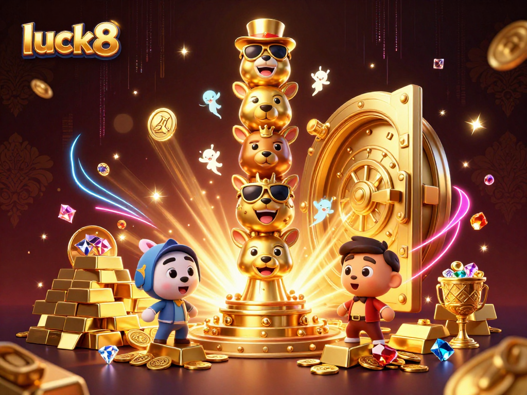 Experience the thrill of winning at luck8 with vibrant casino elements and a golden totem pole illustration.