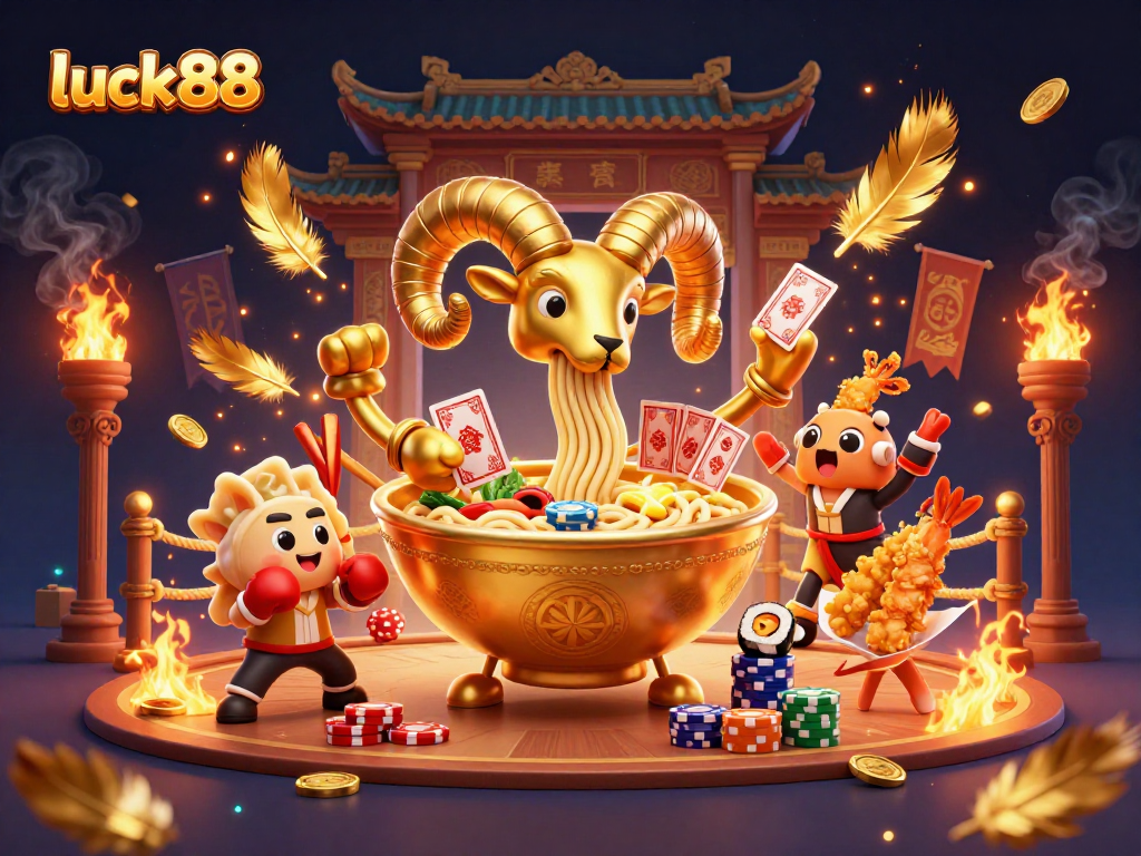 Luck88 engages players with thrilling cards and animated coins in an energetic casino scene.