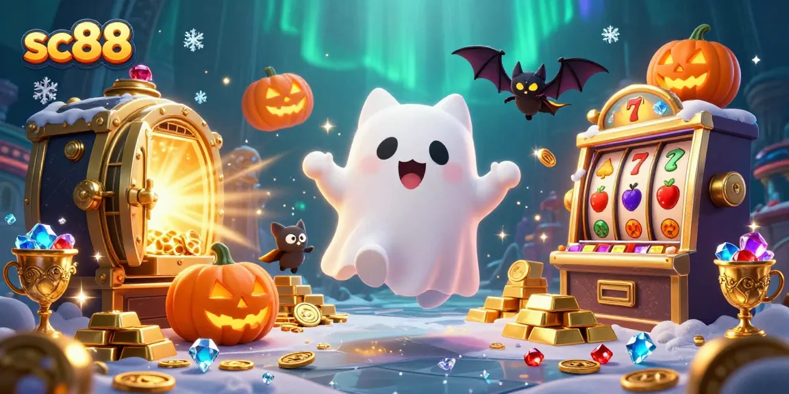 Experience thrilling games at sc88 with a ghost cat, vampire bat, and vibrant casino elements.