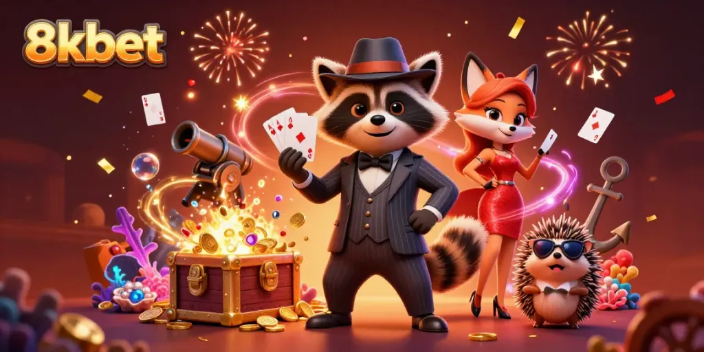 Experience the vibrant world of 8xbet with animated characters celebrating a jackpot win.