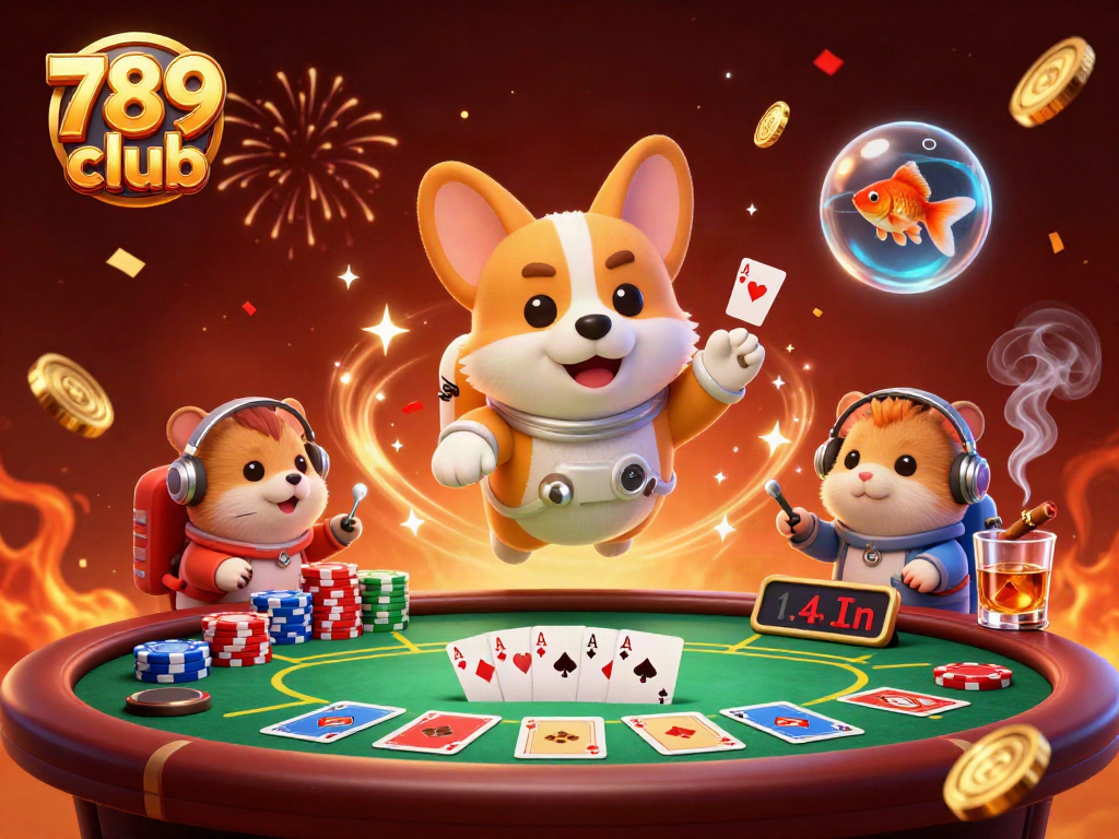 Engage with the 789 club in this vibrant scene of a 3D cartoon astronaut corgi navigating a space casino.