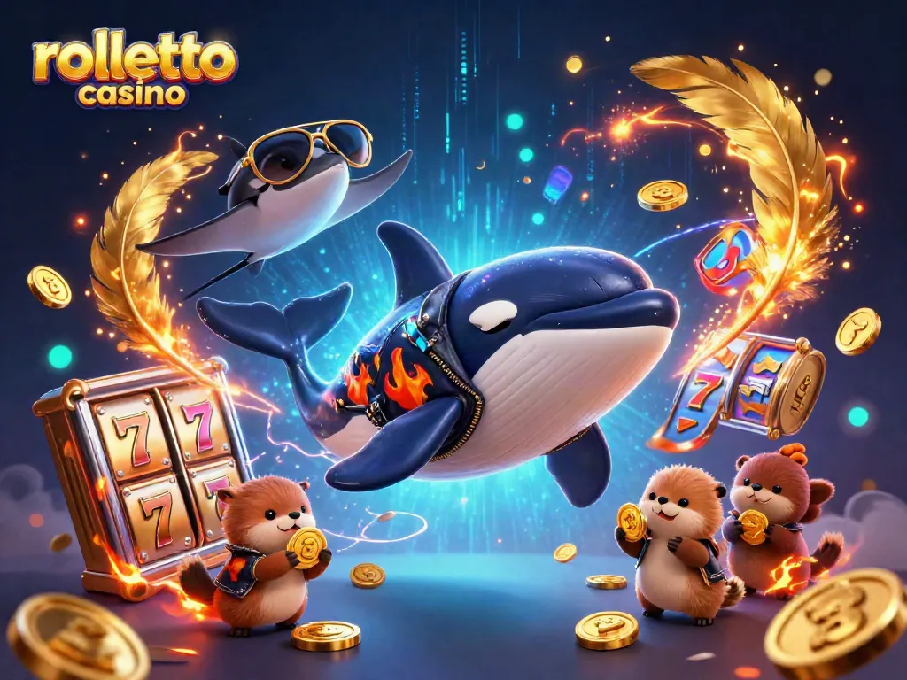 Experience exciting gaming at rolletto casino with a whimsical scene featuring lively characters and dazzling gaming elements.