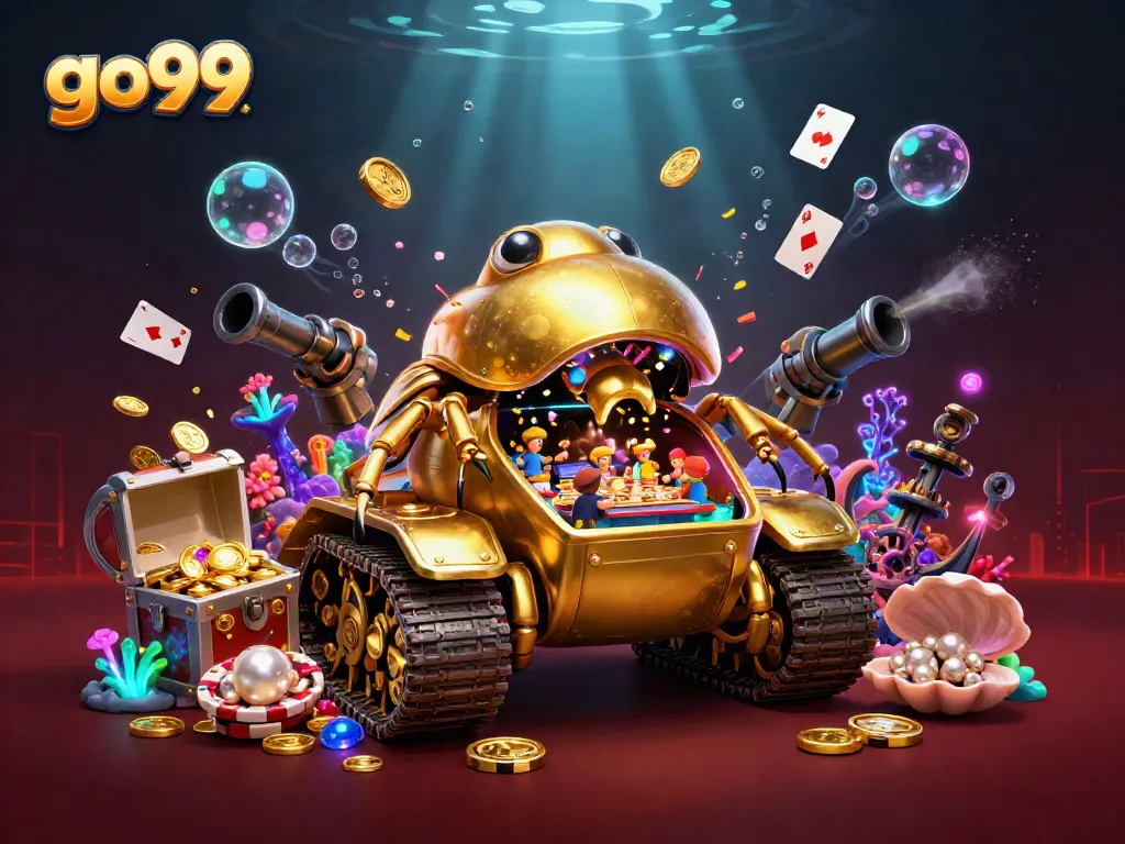 Experience vibrant gaming action with go99 as a golden beetle tank bursts with casino excitement.