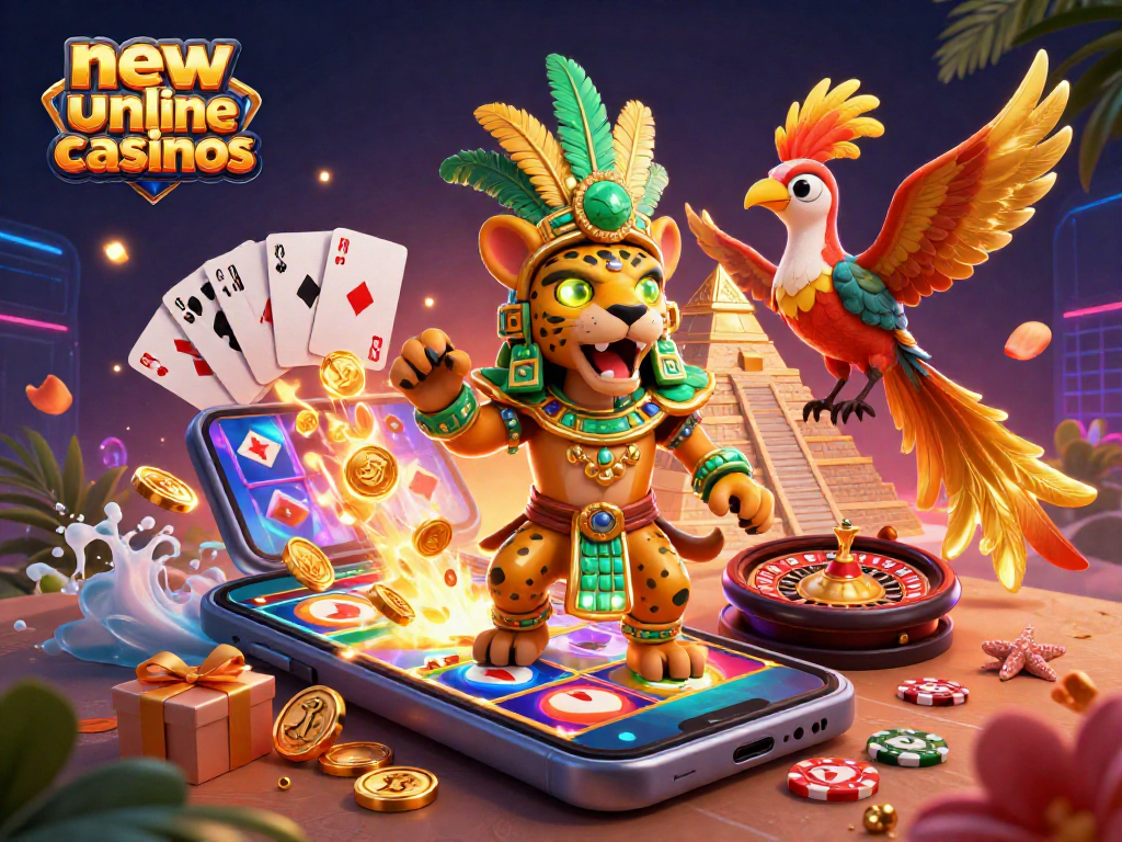 Play at new usa online casinos with vibrant slot games and exciting rewards in this colorful illustration.