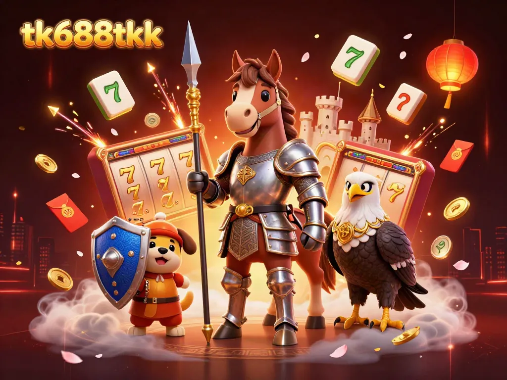 Experience thrilling wins with tk688tkk illustrated in a dynamic medieval-themed casino scene.