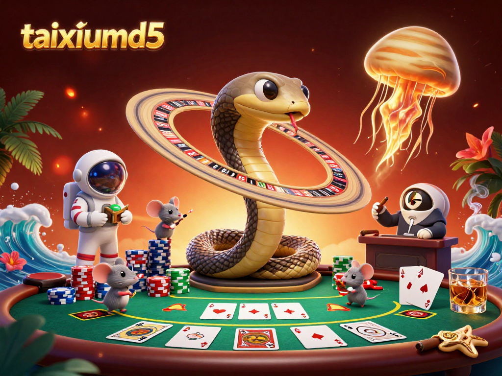 Engage with taixiumd5 at the cosmic roulette wheel, where bets fly amidst vibrant casino elements.