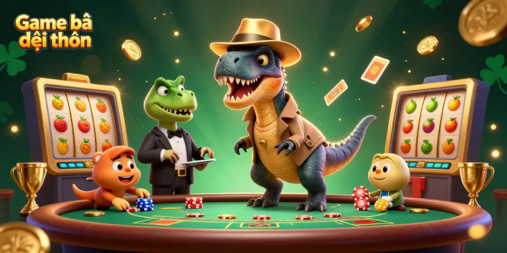 Experience thrilling victories in Game bài đổi thưởng with cartoon characters at a vibrant casino.