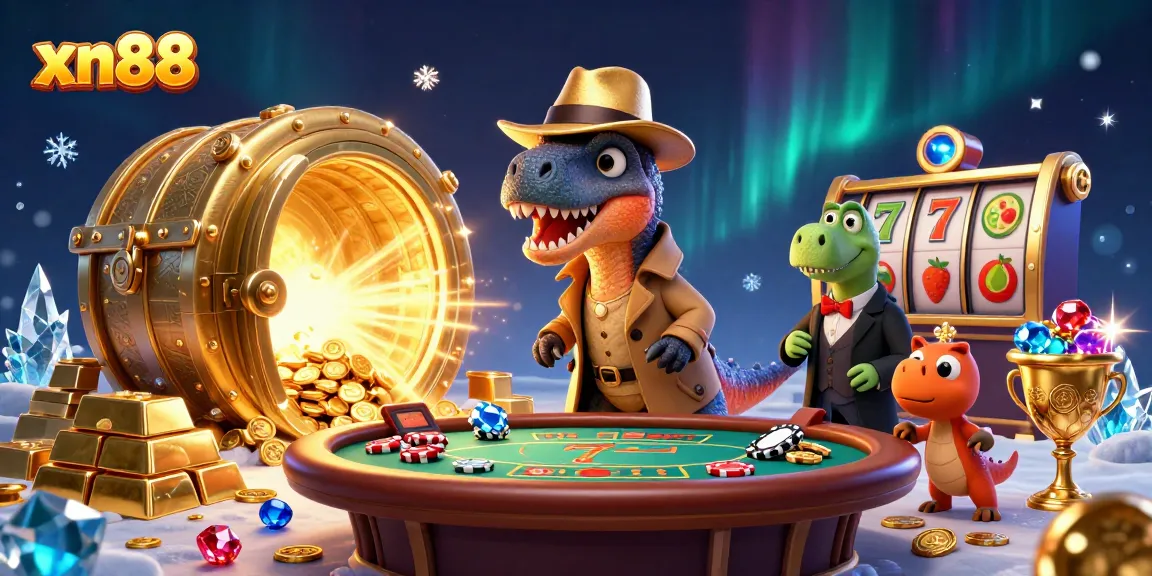 xn88 features a velociraptor card counter, stegosaurus pit boss, and compy pickpocket at a vibrant blackjack table.