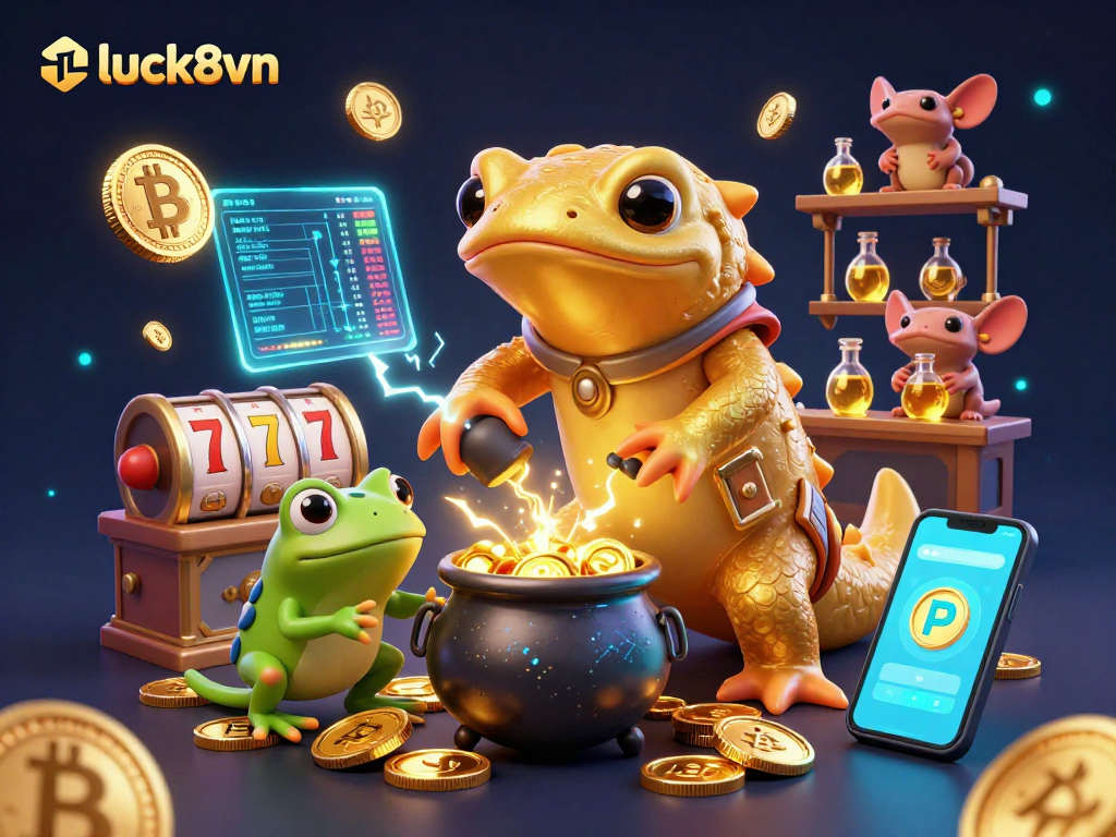 Experience thrilling gameplay with luck8vn's vibrant 3D casino scene showcasing gold coins and slot reels
