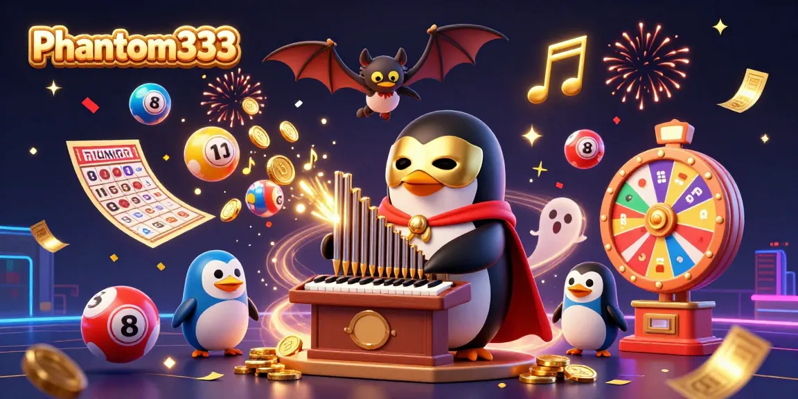 Experience the excitement of winning at Phantom333 with a vibrant 3D casino illustration showcasing games and prizes.