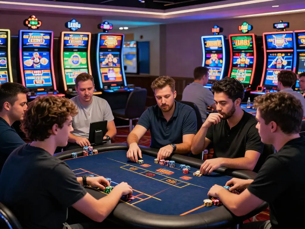 Players engaging in exciting activities at https://lu88.vote/ casino with vibrant gaming screens and dynamic atmosphere