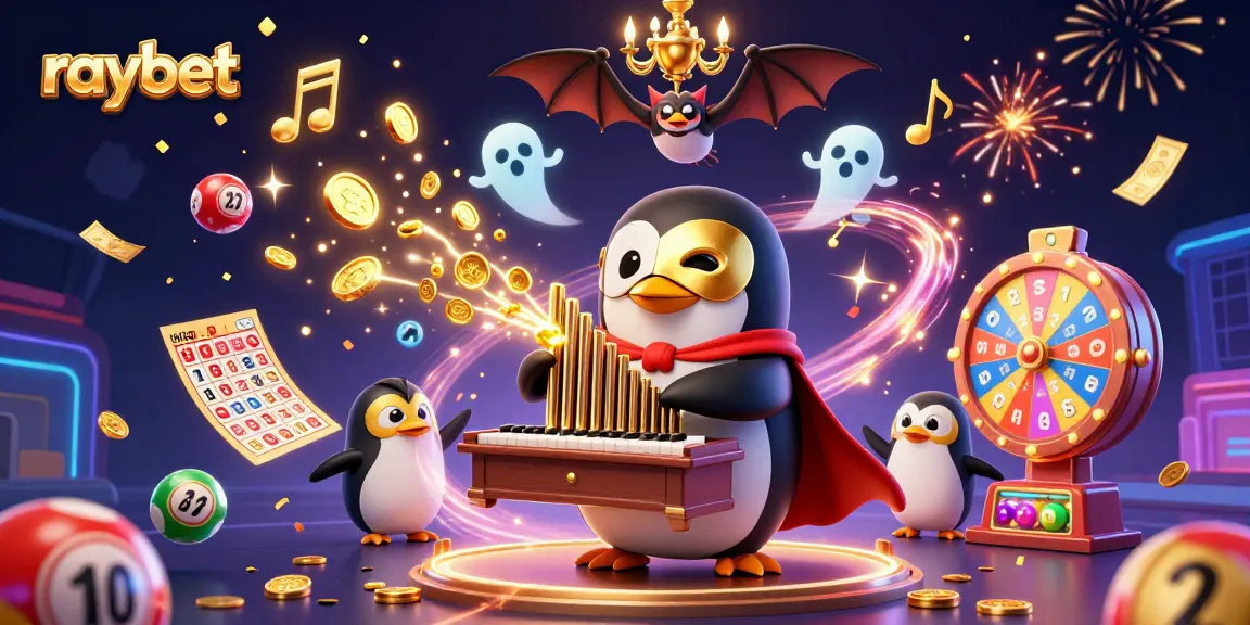 Experience thrilling gaming with raybet as the phantom opera penguin plays for golden rewards in a vibrant 3D scene.