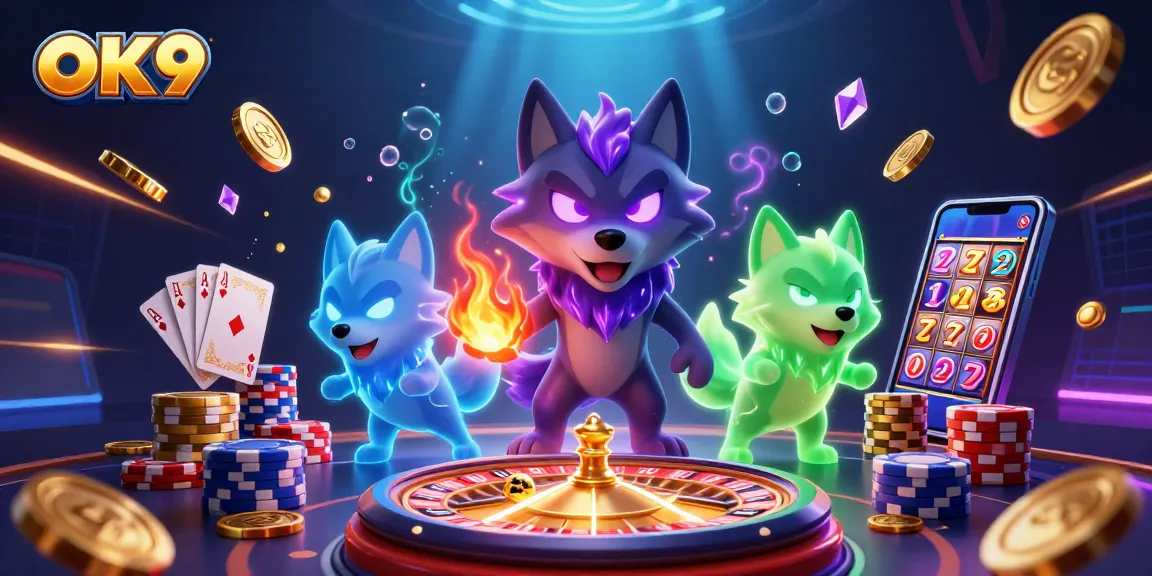 Experience thrilling action at OK9 with unique ghostly wolves and vibrant casino elements.