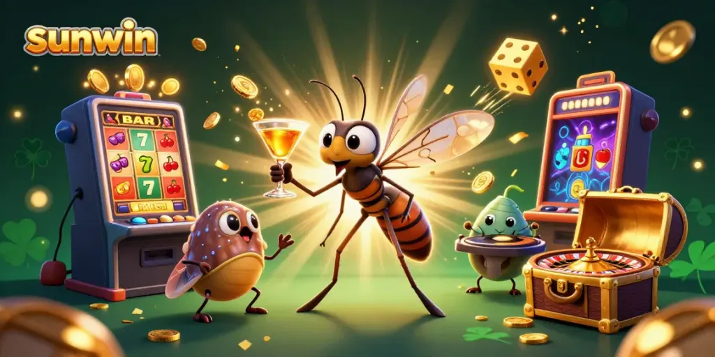 Experience thrilling gameplay with sunwin as an amber mosquito mascot, a trilobite DJ, and abundant casino elements.