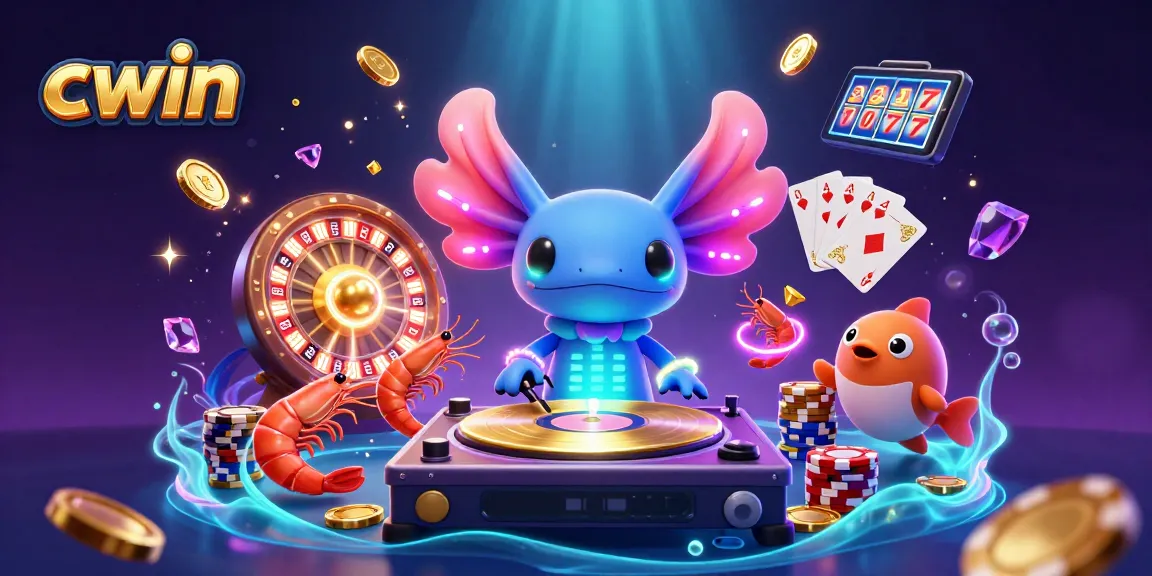 Experience vibrant underwater casino fun with cwin's axolotl DJ and friends.