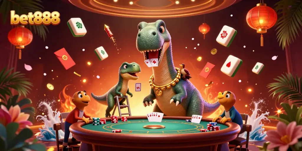 Experience the thrilling world of bet888 with this vibrant 3D casino scene showcasing poker action and dynamic visuals.