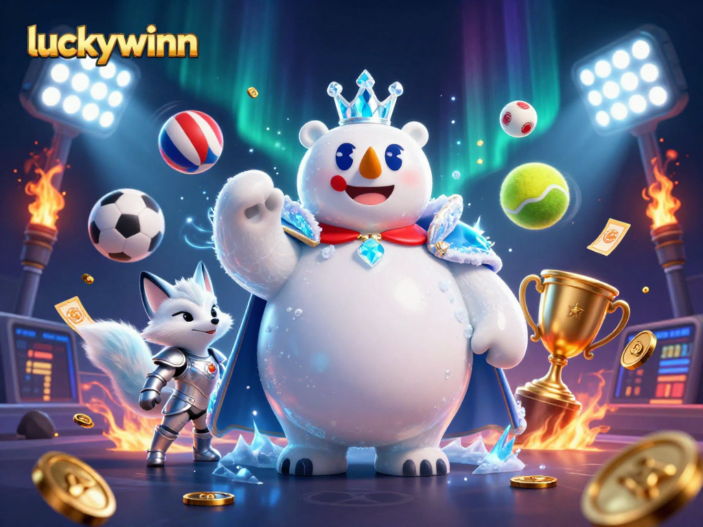 Experience thrilling games at luckywinn with exciting 3D animated characters in a vibrant casino scene.