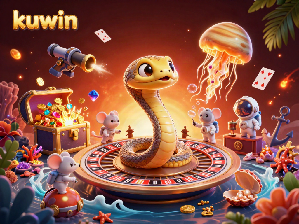Experience the thrill of kuwin gaming with vibrant bets and cosmic adventures intertwined in an exciting casino illustration.
