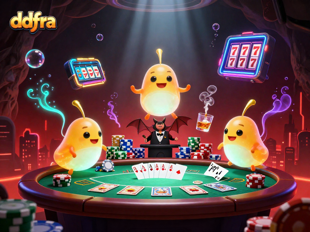 Experience thrilling casino action with ddfra as bioluminescent glowworms light up the game table in a cave.