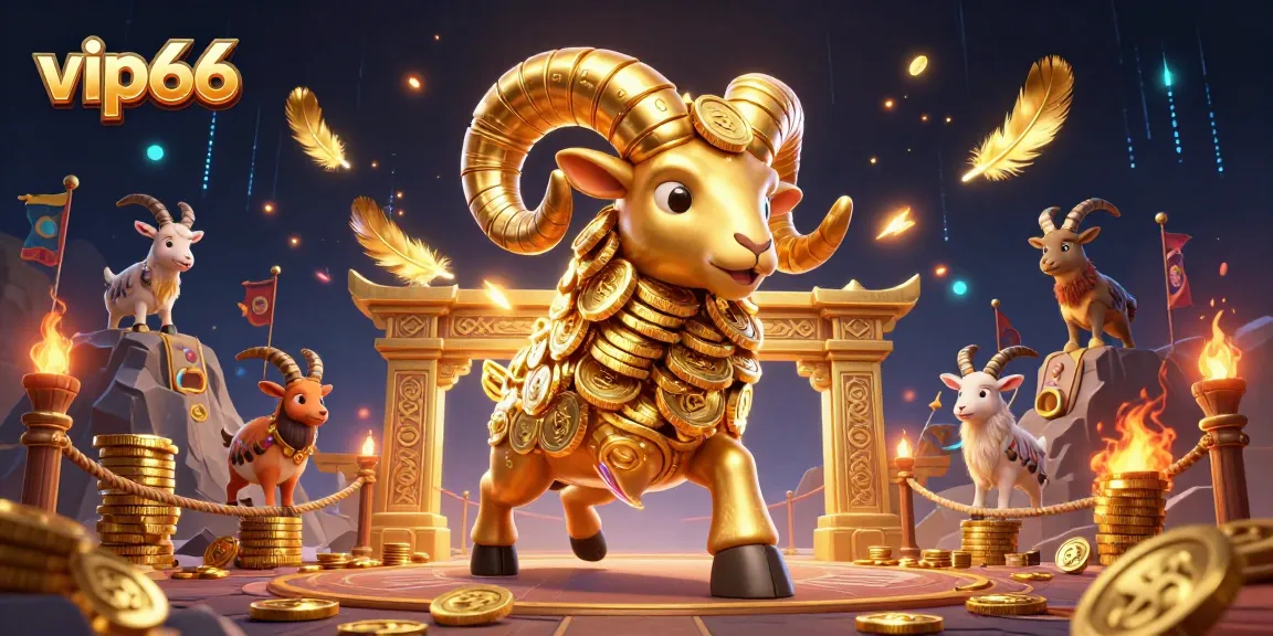 Experience thrilling gameplay with vip66 featuring a golden ram charging through a vibrant casino.
