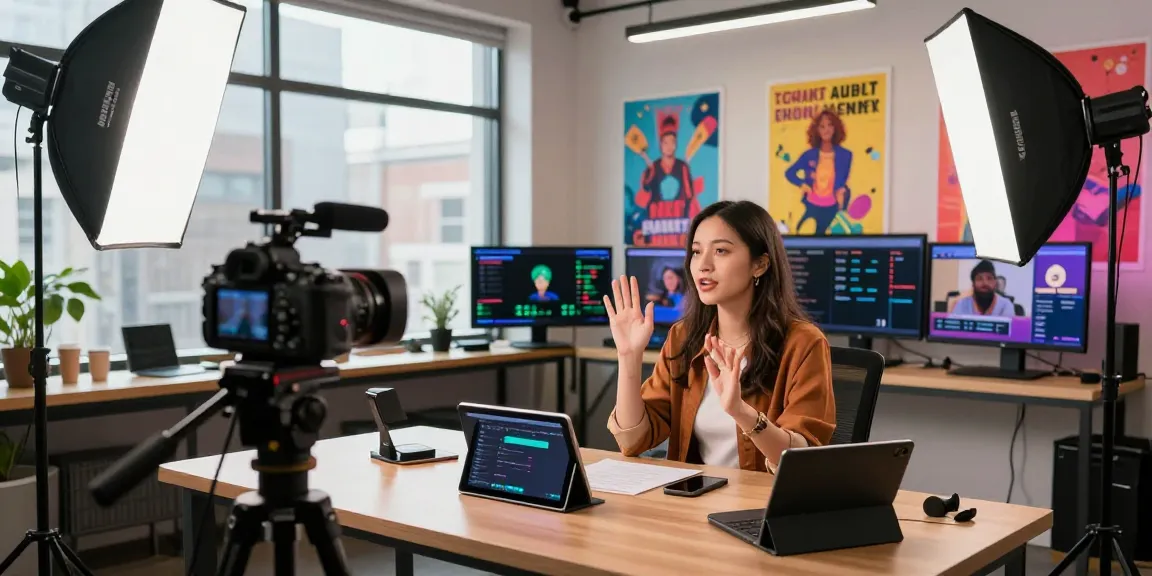 Engaging nsfw content creator live streaming in a chic urban studio setup.