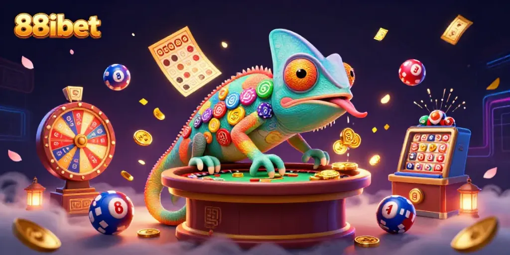 Engage in thrilling gaming at 88ibet with vibrant lottery balls and the dynamic chameleon casino owner.